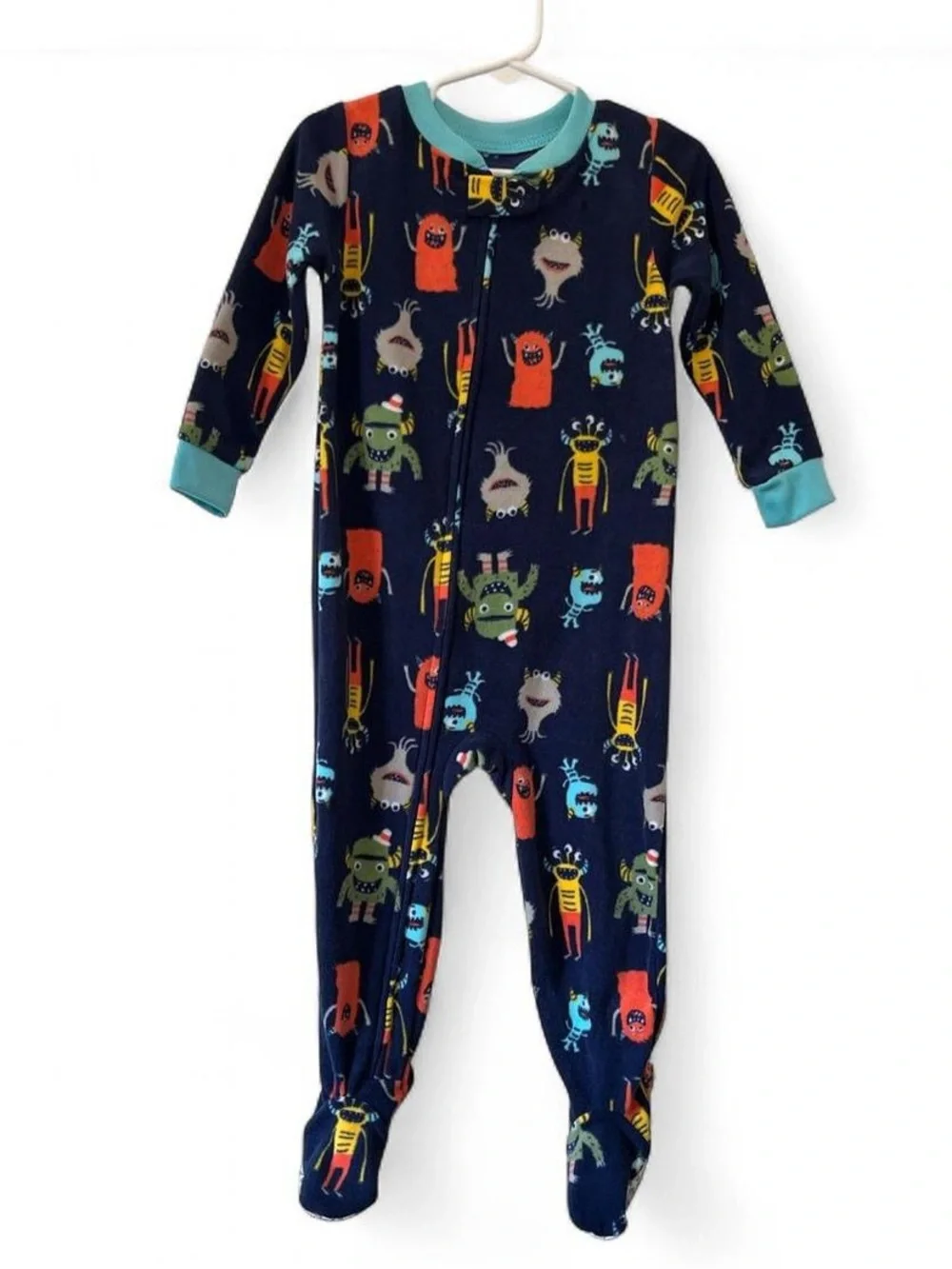 Toddler Boy 2T One Piece Fleece Footie pajamas Monster Graphic Full Zip Non-Slip